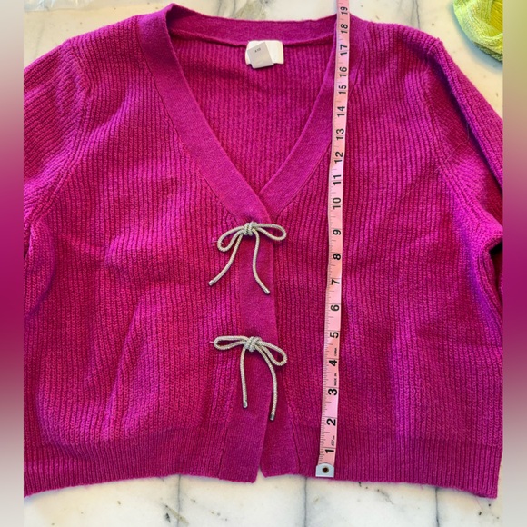 H&M Rhinestone Bow Rib Knit Cardigan - Picture 3 of 5